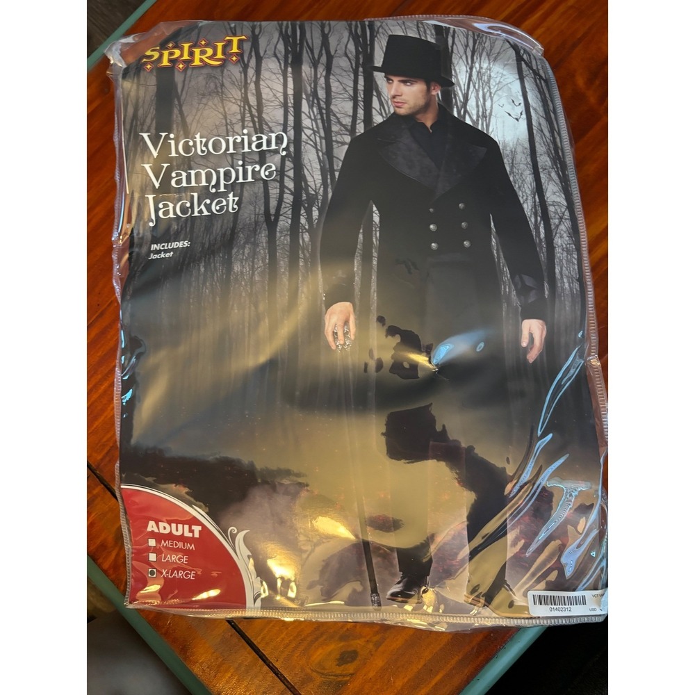 Spirit Halloween Victorian Vampire Jacket Black Velvet Brocade Jabot XL 966678 - Picture 11 of 13